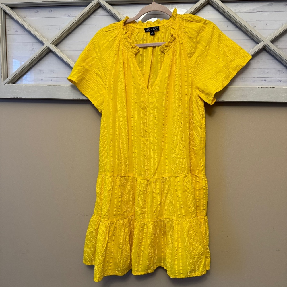 J.Crew Ruffle-Trim Tiered Dress Cotton Dobby Yellow Size small Beach Summer